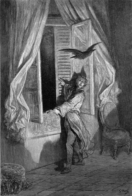 Gravure de la nouvelle du Corbeau- Edgar Allan Poe - gravure de Gustave Dor - 1884